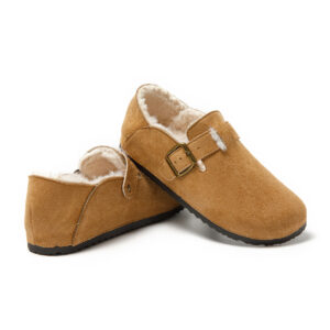 Κλειστές Γυναικείες Παντόφλες Με Γούνα Κάμελ