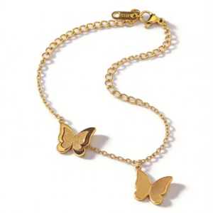 Βραχιόλι με Δύο Χρυσές Πεταλούδες από Ανοξείδωτο Ατσάλι 316L, Ρυθμιζόμενο