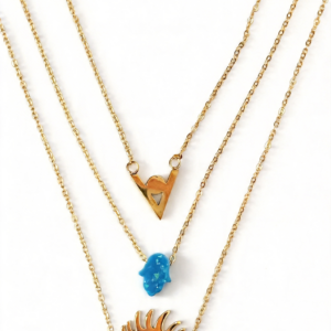 Τριπλό Κολιέ Προστασίας από Ανοξείδωτο Ατσάλι  με Μάτι ΚΑΙ Χέρι Φατίμα