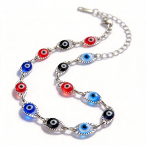 Βραχιόλι με Πολύχρωμα Μάτια Προστασίας από Ανοξείδωτο Ατσάλι 316L, Ρυθμιζόμενο
