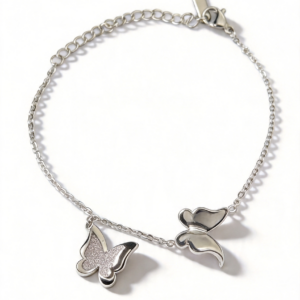 Βραχιόλι με Ασύμμετρες Πεταλούδες & Ζιρκόνια από Ανοξείδωτο Ατσάλι 316L, Ρυθμιζόμενο