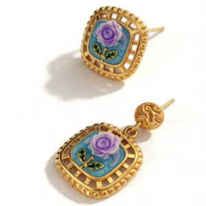 Με ανάγλυφο τριαντάφυλλο & μπλε φόντο σμάλτου