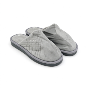 MU11612 GREY Ανδρικές Παντόφλες με Βελούδινη Υφή – Ζεστές, Κλειστές Μπροστά, με Επίπεδη Αντιολισθητική Σόλα