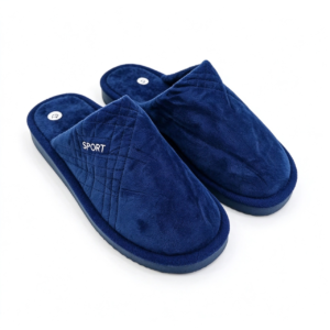 MU11612 BLUE Ανδρικές Παντόφλες με Βελούδινη Υφή – Ζεστές, Κλειστές Μπροστά, με Επίπεδη Αντιολισθητική Σόλα