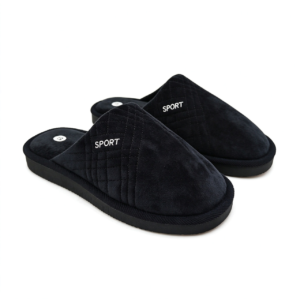 MU11612 BLACK Ανδρικές Παντόφλες με Βελούδινη Υφή – Ζεστές, Κλειστές Μπροστά, με Επίπεδη Αντιολισθητική Σόλα